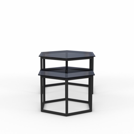 Журнальный стол HOBEL BEEHIVE 2PCS METAL BLACK/ GLASS FM (2) 