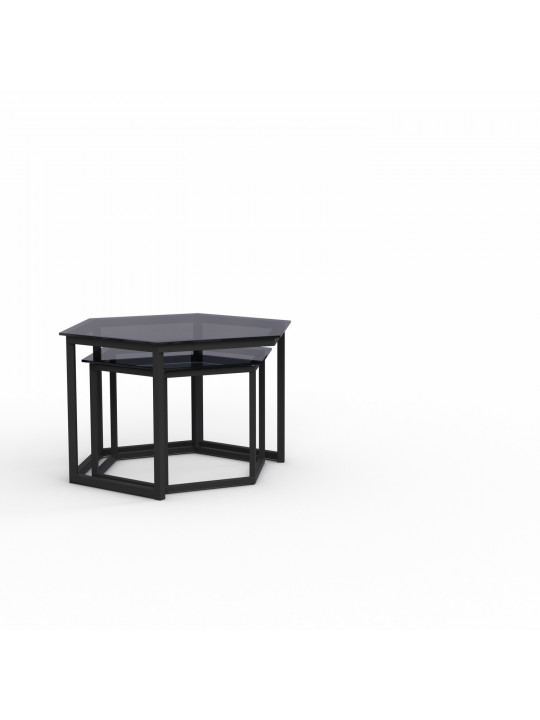 Սուրճի սեղան HOBEL BEEHIVE 2PCS METAL BLACK/ GLASS FM (2) 