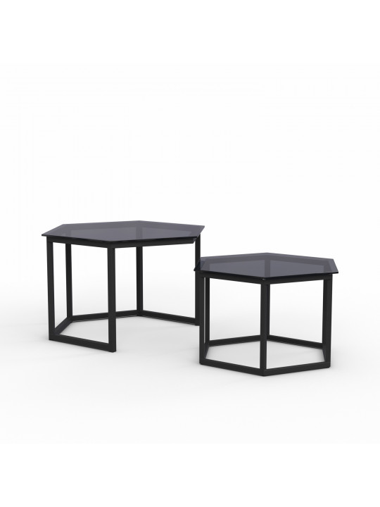 Սուրճի սեղան HOBEL BEEHIVE 2PCS METAL BLACK/ GLASS FM (2) 
