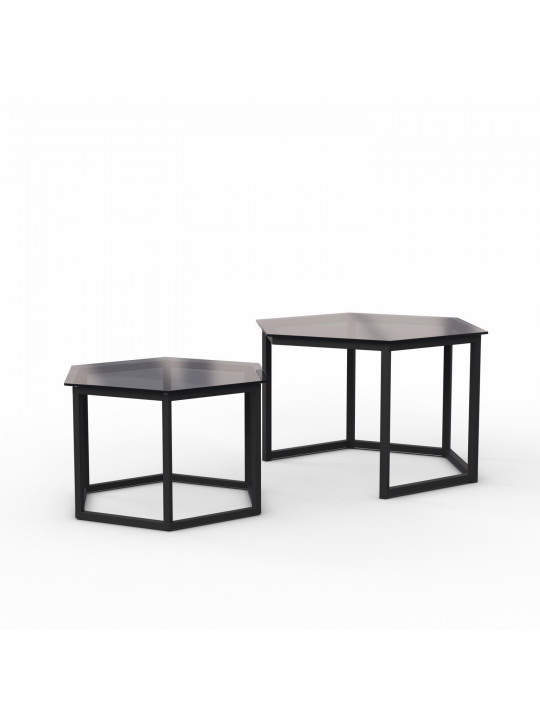 Սուրճի սեղան HOBEL BEEHIVE 2PCS METAL BLACK/ GLASS FM (2) 