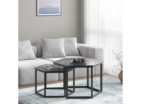 Coffee table HOBEL BEEHIVE 2PCS METAL BLACK/ GLASS FM (2) 