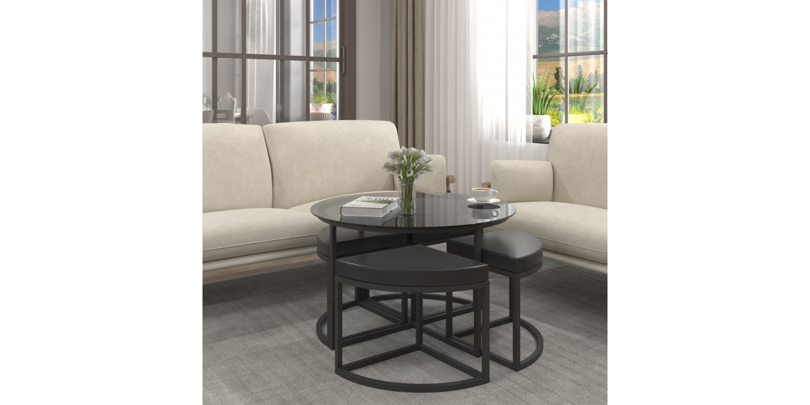 Coffee table HOBEL WMX-CT-47 BLACK METAL/BLACK GLASS FM (3) 