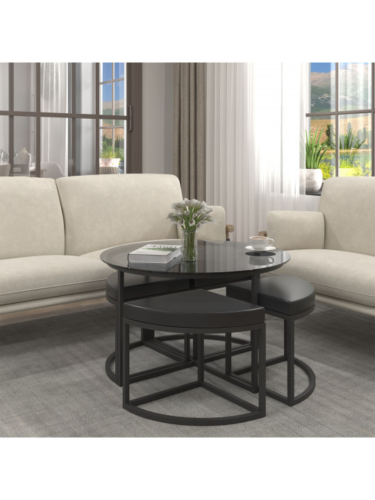 Coffee table HOBEL WMX-CT-47 BLACK METAL/BLACK GLASS FM (3) 