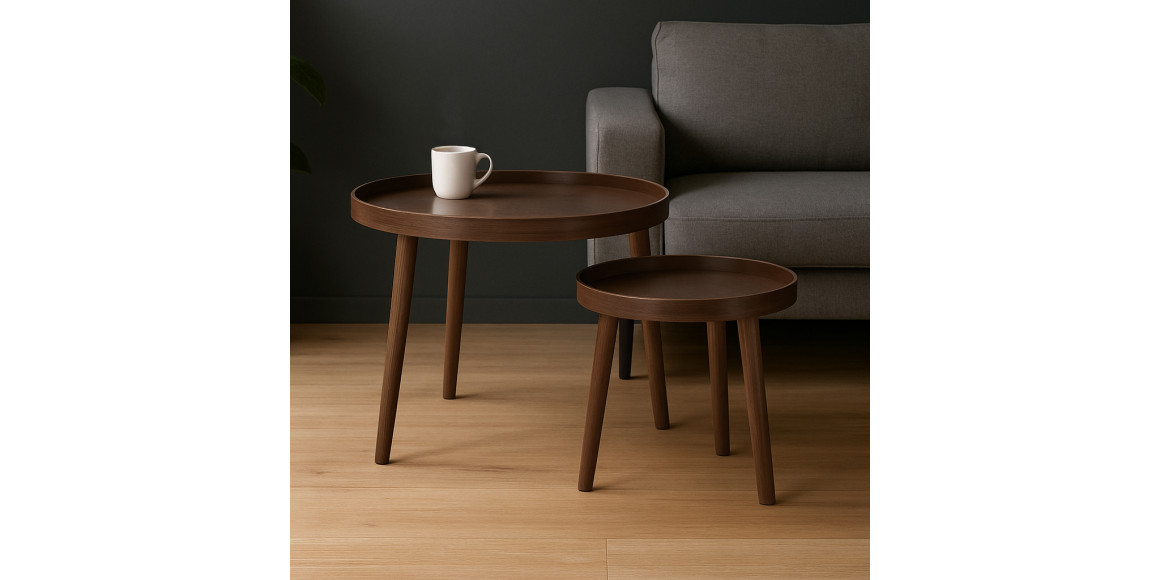 Side table KOOPMAN ROUND SET 2PCS WALNUT (HX9200310)