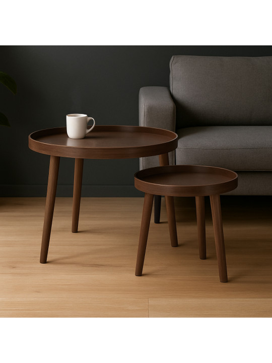 Side table KOOPMAN ROUND SET 2PCS WALNUT (HX9200310)