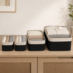 Decorate objects KOOPMAN BASKET SET BAMBOO LINEN BLACK (HX9100610)