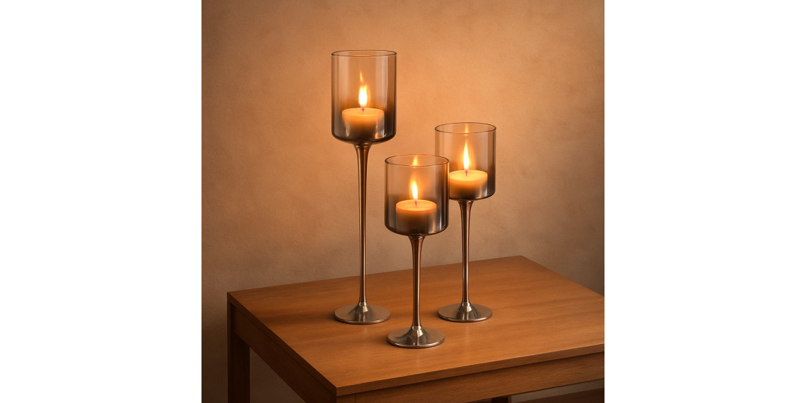 Подсвечник KOOPMAN CANDLE HOLDER SET OF 3 SILVER (370472) (CD1200010)