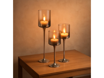 Մոմակալ KOOPMAN CANDLE HOLDER SET OF 3 SILVER (370472) (CD1200010)