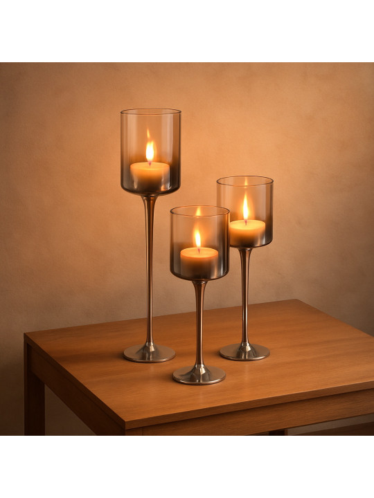 Մոմակալ KOOPMAN CANDLE HOLDER SET OF 3 SILVER (370472) (CD1200010)