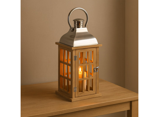 Candlestick KOOPMAN LANTERN 39CM BROWN/SILVER (AAE260773)