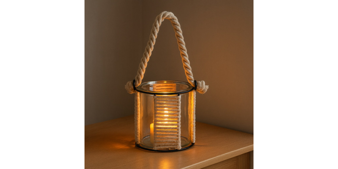 Մոմակալ KOOPMAN TEALIGHT HOLDER GLASS W ROPE (NB1421210)