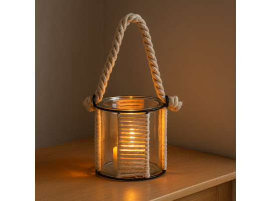 Candlestick KOOPMAN TEALIGHT HOLDER GLASS W ROPE (NB1421210)