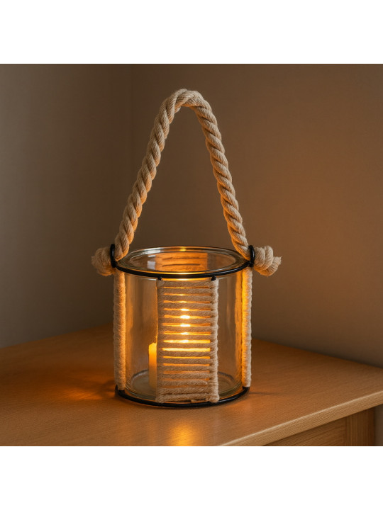 Подсвечник KOOPMAN TEALIGHT HOLDER GLASS W ROPE (NB1421210)