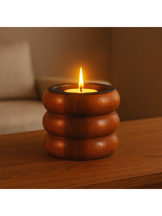 Candlestick KOOPMAN TEALIGHT HOLDER H8CM WALNUT (A63100520)