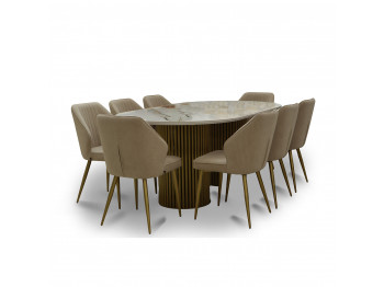 Dining set MAMADOMA ASKAR SOFT-200 1+8 BELDIA BIANCO GLOSS PREMIUM СЕР/CH MICHAEL ЗОЛОТО/CREAM LUX B3 (7) 