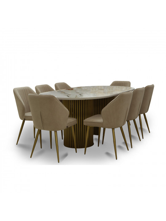 Dining set MAMADOMA ASKAR SOFT-200 1+8 BELDIA BIANCO GLOSS PREMIUM СЕР/CH MICHAEL ЗОЛОТО/CREAM LUX B3 (7) 