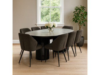 Dining set MAMADOMA ASKAR SOFT-200 1+8 ONYX PREMIUM СЕР/CH MICHAEL ЧЕРНЫЙ/BROWN LUX B29 (7) 