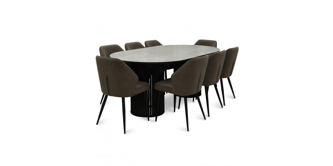 Dining set MAMADOMA ASKAR SOFT-200 1+8 ONYX PREMIUM СЕР/CH MICHAEL ЧЕРНЫЙ/BROWN LUX B29 (7) 