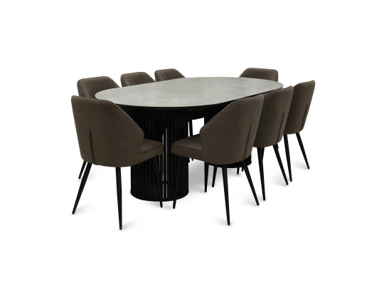 Dining set MAMADOMA ASKAR SOFT-200 1+8 ONYX PREMIUM СЕР/CH MICHAEL ЧЕРНЫЙ/BROWN LUX B29 (7) 