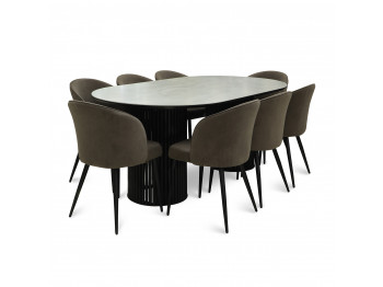 Dining set MAMADOMA ASKAR SOFT-200 1+8 ONYX PREMIUM СЕР/CH TEDDY, ЧЕРНЫЙ/BROWN LUX B29 (7) 
