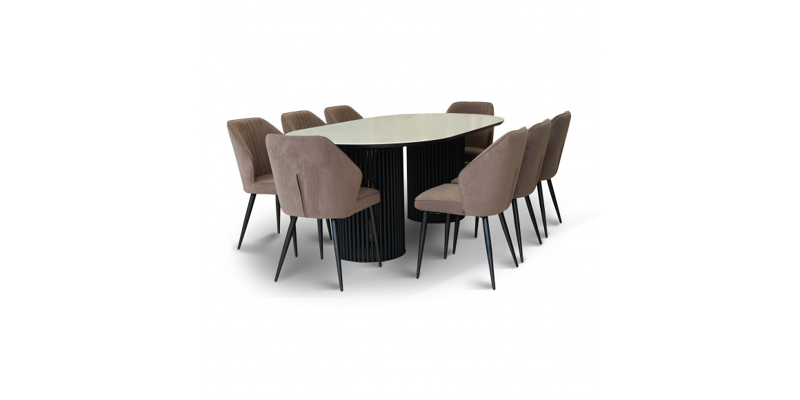 Dining set MAMADOMA ASKAR SOFT-200 1+8 ONYX PREMIUM СЕР/CH MICHAEL ЧЕРНЫЙ/BROWN LUX B29 (7) 