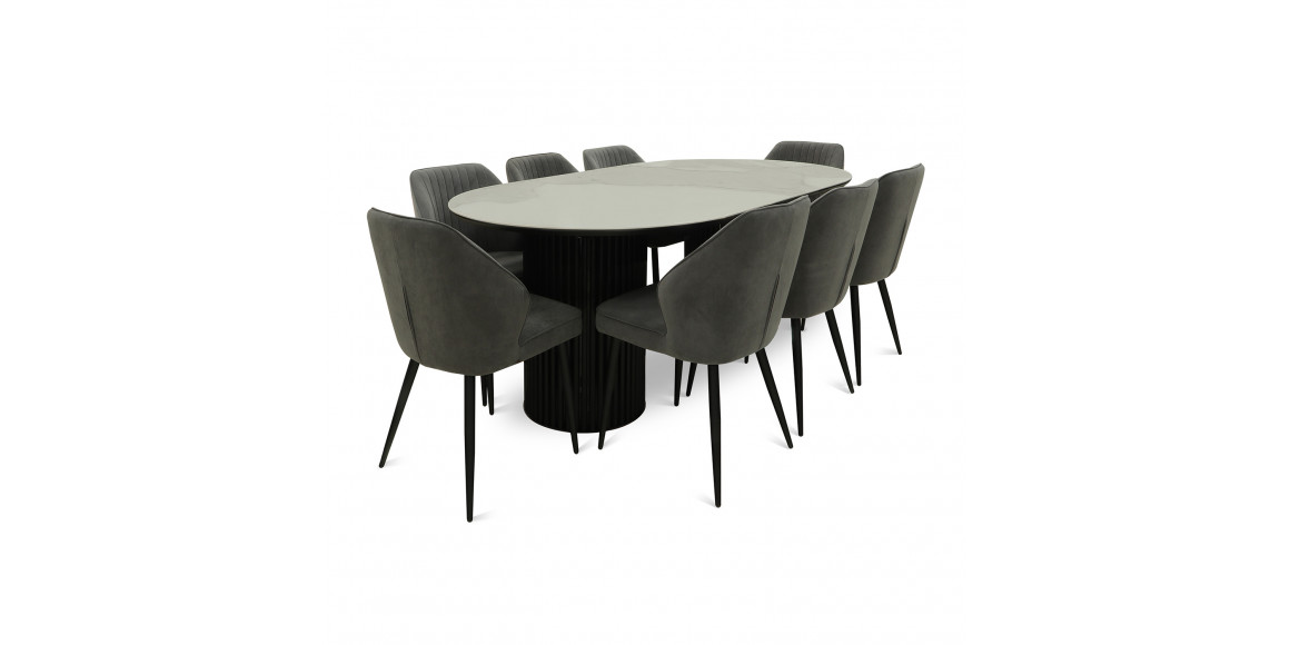 Dining set MAMADOMA ASKAR SOFT-200 1+8 PATAGONOA BIANCO GLOSS PREMIUM СЕР/CH MICHAEL ЧЕРНЫЙ/ANTRACITE LUX B28 (7) 