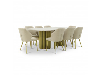 Dining set MAMADOMA ASKAR-200 1+8 BELDIA BIANCO GLOSS PREMIUM СЕР/ CH MICHAEL ЗОЛОТО/CREAM LUX B3 (7) 