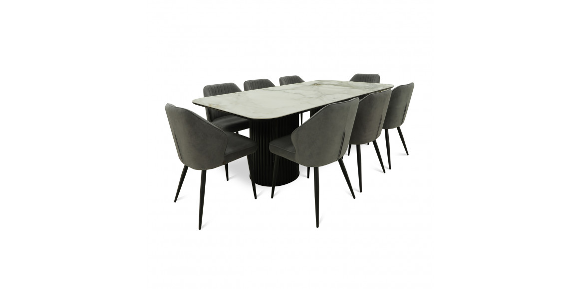 Dining set MAMADOMA ASKAR-200 1+8 BRECHA GLOSS PREMIUM СЕР/CH MICHAEL ЧЕРНЫЙ/ANTRACITE LUX B28 (7) 