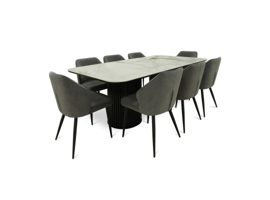 Dining set MAMADOMA ASKAR-200 1+8 BRECHA GLOSS PREMIUM СЕР/CH MICHAEL ЧЕРНЫЙ/ANTRACITE LUX B28 (7) 