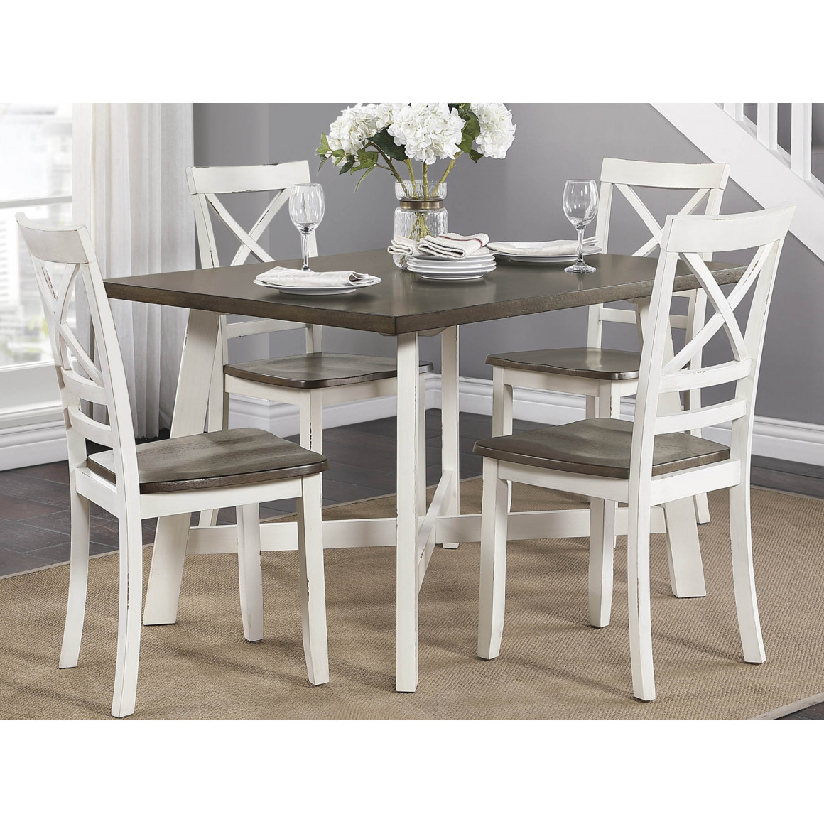 Dining set HOMELEGANCE VANNI 5777WH 1+4 WHITE/GREY 