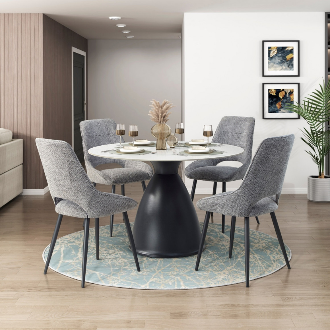 Ճաշասեղանի հավաքածու HOMELEGANCE TORRA 6047-48RD/RDB/S 1+4 GREY (4) 