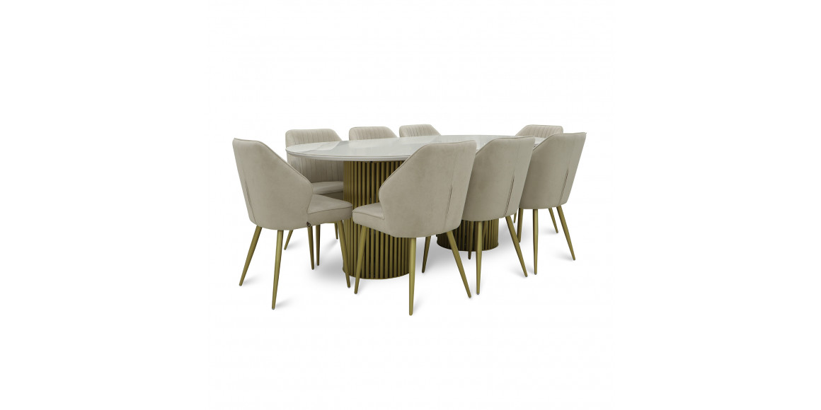 Dining set MAMADOMA ASKAR SOFT-200 1+8 PATAGONOA BIANCO GLOSS PREMIUM СЕР/CH MICHAEL ЗОЛОТО/CREAM LUX B3 (7) 