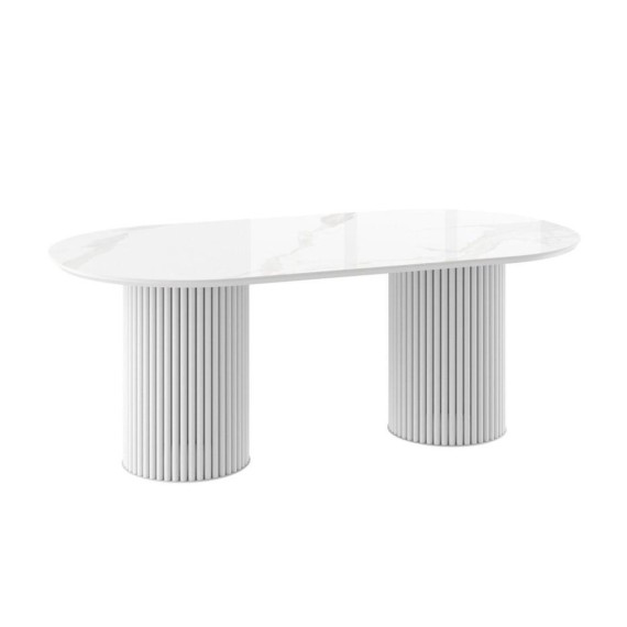 Dining table MAMADOMA ASKAR SOFT-200, НЕРАЗДВИЖНОЙ 200X110, PATAGONOA BIANCO GLOSS PREMIUM СЕР/БЕЛЫЙ (3 упак.) (3) 