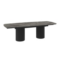 Обеденный стол MAMADOMA ASKAR-200, РАЗДВИЖНОЙ 200(35+35)X110, БАЙОНА СЕРЫЙ ПРЕМИУМ КЕР/ЧЕРНЫЙ (3 упак.) (3) 