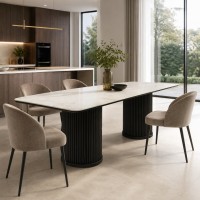 Обеденный стол HOBEL ASKAR 90X238 METAL BLACK/BIANCA GOLD-GREY (4) 