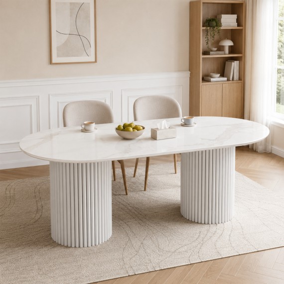 Обеденный стол MAMADOMA ASKAR SOFT-200, НЕРАЗДВИЖНОЙ 200X110, PATAGONOA BIANCO GLOSS PREMIUM СЕР/БЕЛЫЙ (3 упак.) (3) 
