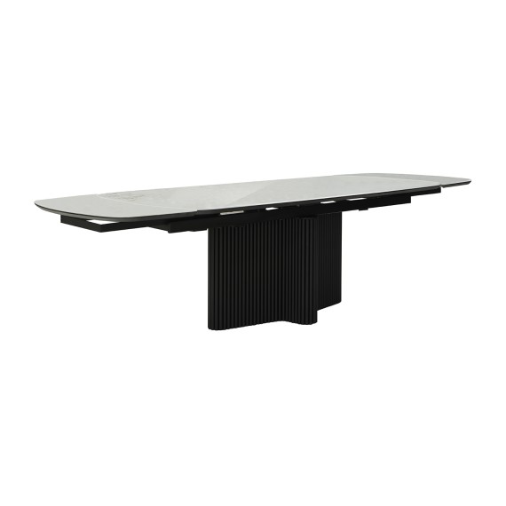 Dining table MAMADOMA BENEDIKT-200, РАЗДВИЖНОЙ 200(35+35)X110, БРЕКЧИЯ ГЛЯНЕЦ ПРЕМИУМ КЕР/ЧЕРНЫЙ (2 упак.) 