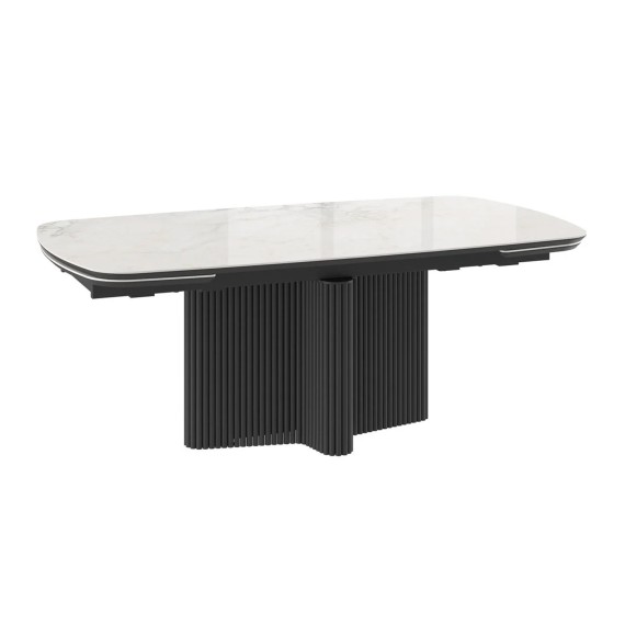 Dining table MAMADOMA BENEDIKT-200, РАЗДВИЖНОЙ 200(35+35)X110, БРЕКЧИЯ ГЛЯНЕЦ ПРЕМИУМ КЕР/ЧЕРНЫЙ (2 упак.) 