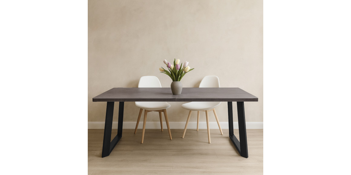 Обеденный стол MAMADOMA LOFT LUX RADIAL-200, РАЗДВИЖНОЙ 200(290)X105, ДЫМЧАТАЯ КЕРАМИКА/ЧЕРНЫЙ, 2 (УПАК.)(2) 