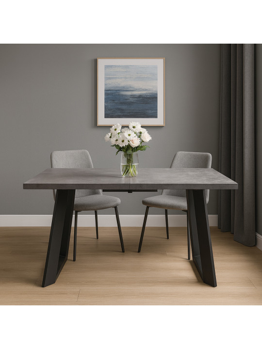 Ճաշասեղան MAMADOMA LOFT LUX-160, РАЗДВИЖНОЙ 160(205)X90, ДЫМЧАТАЯ КЕРАМИКА/ЧЕРНЫЙ , 2 (УПАК.) 