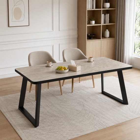 Обеденный стол MAMADOMA LOFT LUX-200, ЗАКРУГЛЕННЫЙ РАЗДВИЖНОЙ 200(290)X105, БЕЖЕВЫЙ КАМЕНЬ-ДБСП/ЧЕРНЫЙ, 2 (УПАК.) 