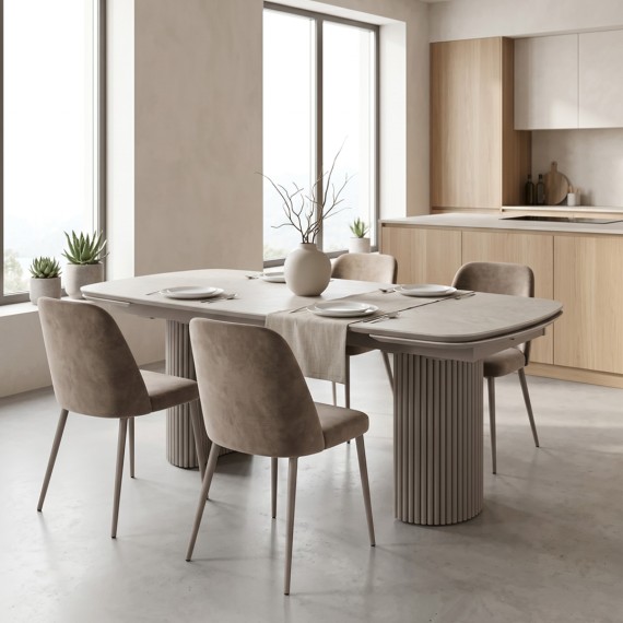 Dining table MAMADOMA MONE-200, РАЗДВИЖНОЙ 200(35+35)X110, БАЙОНА АЙВОРИ ПРЕМИУМ КЕР/КАПУЧИНО 3 (УПАК.) 