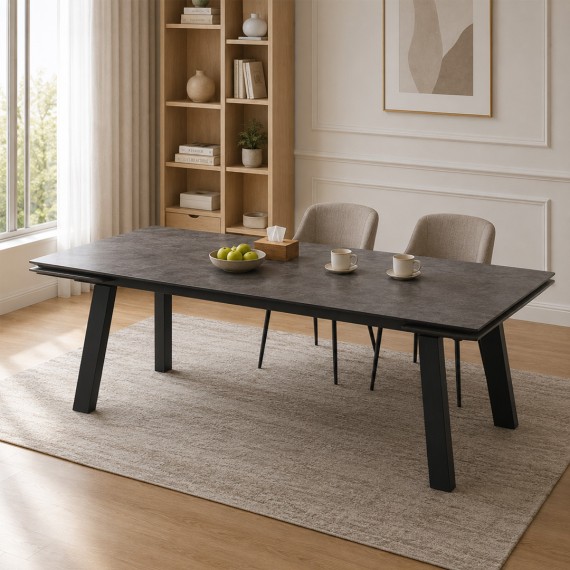 Ճաշասեղան MAMADOMA PANAMA M-230, РАЗДВИЖНОЙ 230(45+45)X115, ДЫМЧАТАЯ КЕРАМИКА/ЧЕРНЫЙ 2 (УПАК.) 