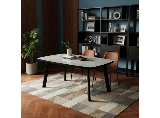 Обеденный стол MAMADOMA TINTO-120, РАЗДВИЖНОЙ 120X80(+35), МРАМОР ГОЛД COMPAKT СЕР/ЧЕРНЫЙ,1 (УПАК.) 