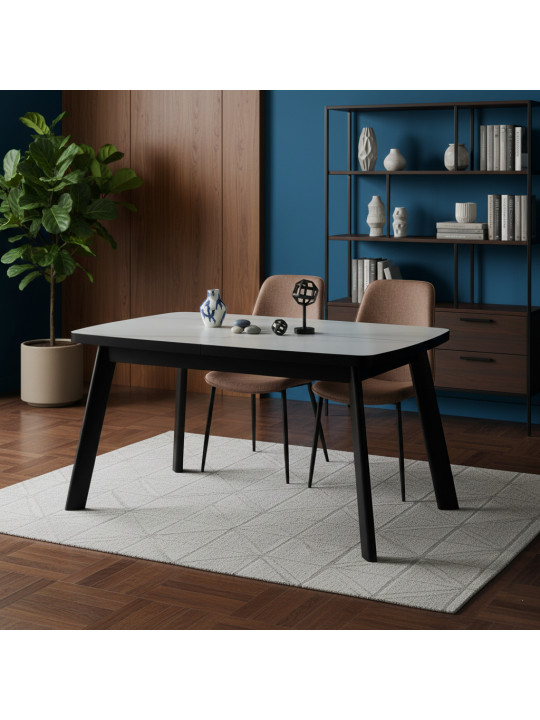 Ճաշասեղան MAMADOMA TINTO-120, РАЗДВИЖНОЙ 120X80(+35), МРАМОР ГОЛД COMPAKT СЕР/ЧЕРНЫЙ,1 (УПАК.) 