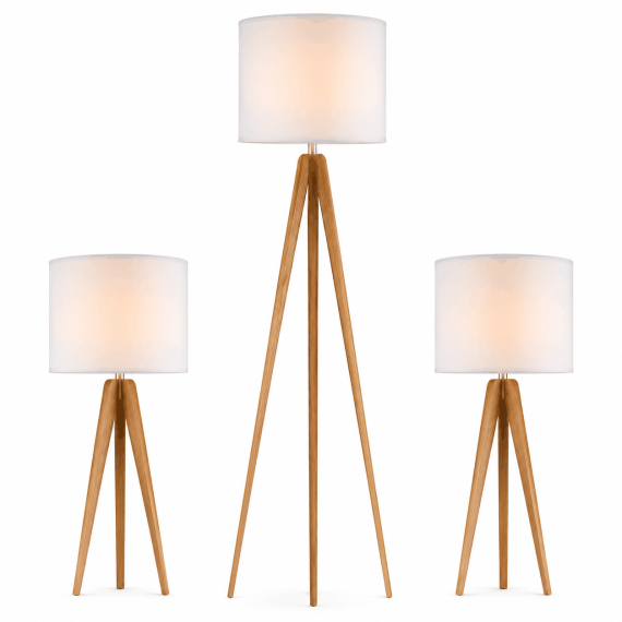 Lampshade MLM ML20254 3 Pack Combo 1Floor Lamp+2Table lamp Wood Finish 