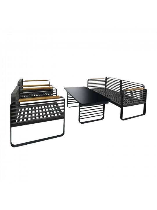 Садовый гарнитур HOBEL ALBATROSS 1+2+1+1 METAL BLACK/WOOD TIK (4) 
