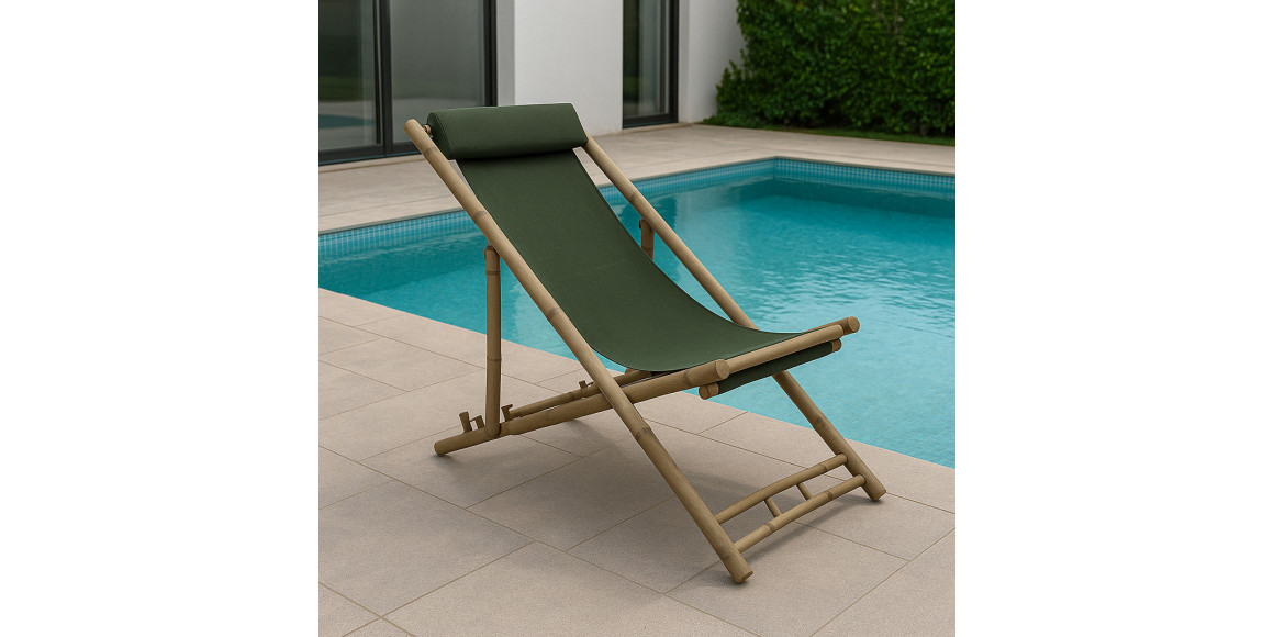 Garden chair KOOPMAN BEACH CHAIR BAMBOO GREEN FABRI (VM4000060)