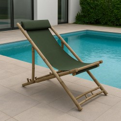 Garden chair KOOPMAN BEACH CHAIR BAMBOO GREEN FABRI (VM4000060)