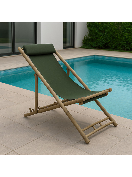 Garden chair KOOPMAN BEACH CHAIR BAMBOO GREEN FABRI (VM4000060)